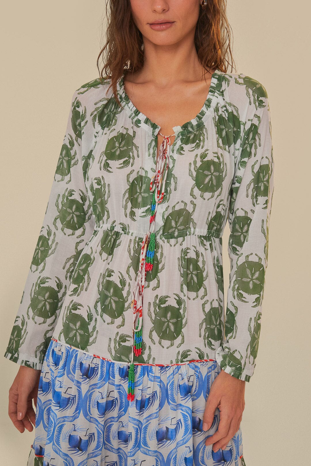 Robe longue à manches longues et imprimé en coton - Multicolore