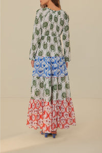 Robe longue à manches longues et imprimé en coton - Multicolore