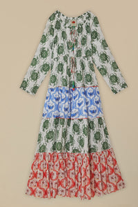 Robe longue à manches longues et imprimé en coton - Multicolore