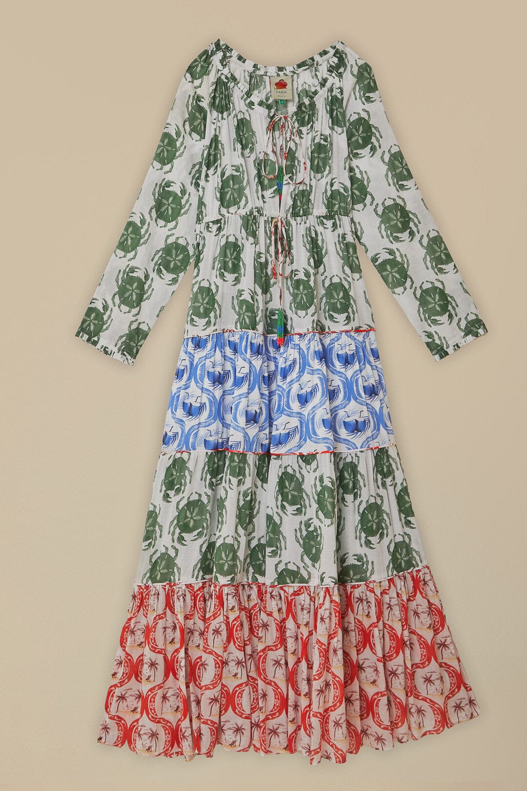 Robe longue à manches longues et imprimé en coton - Multicolore