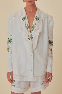 Blazer Coconut Tree brodé en lin - Blanc