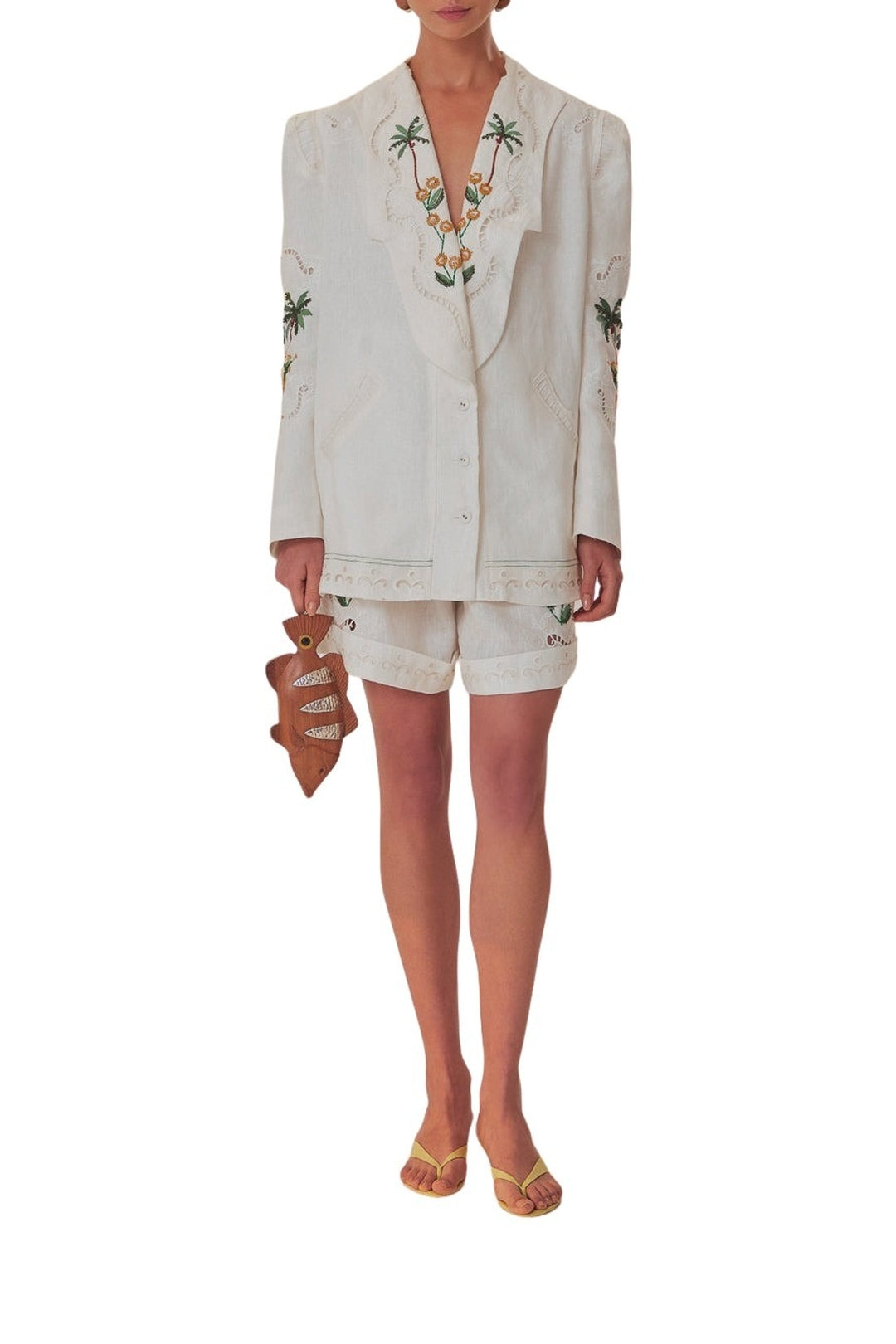 Blazer Coconut Tree brodé en lin - Blanc