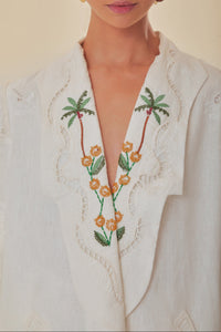 Blazer Coconut Tree brodé en lin - Blanc