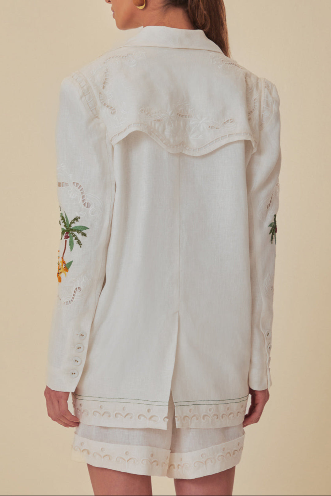 Blazer Coconut Tree brodé en lin - Blanc