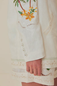 Blazer Coconut Tree brodé en lin - Blanc
