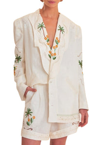 Short Coconut Tree brodé en lin - Blanc