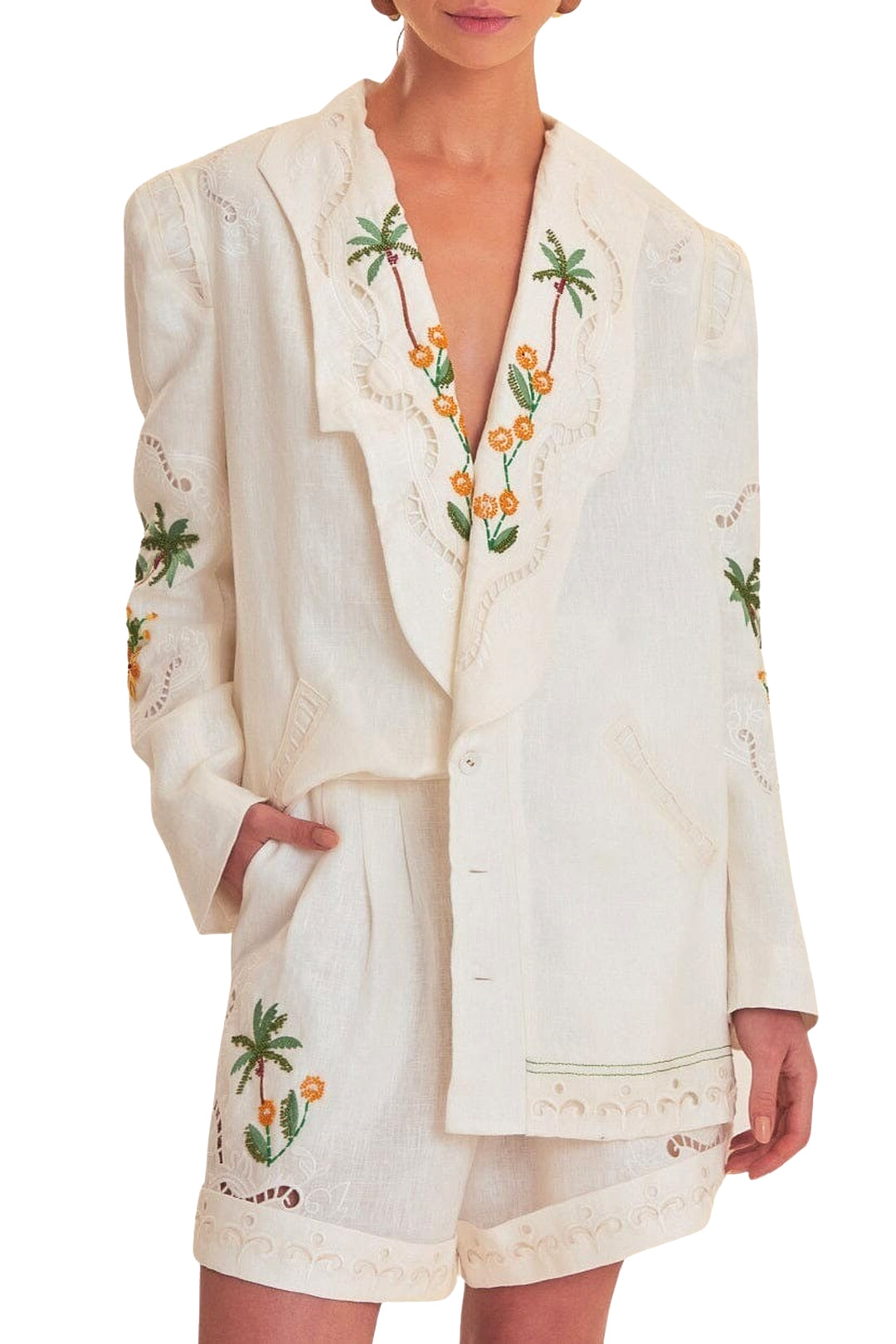 Short Coconut Tree brodé en lin - Blanc