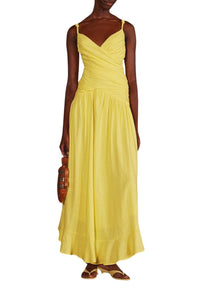 Robe longue à bretelles croisées en lin - Jaune