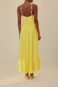 Robe longue à bretelles croisées en lin - Jaune