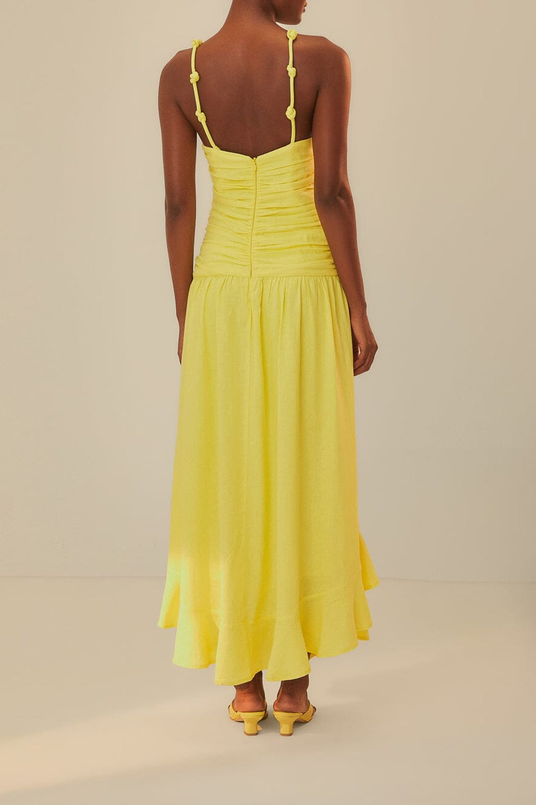 Robe longue à bretelles croisées en lin - Jaune