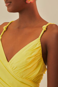 Robe longue à bretelles croisées en lin - Jaune