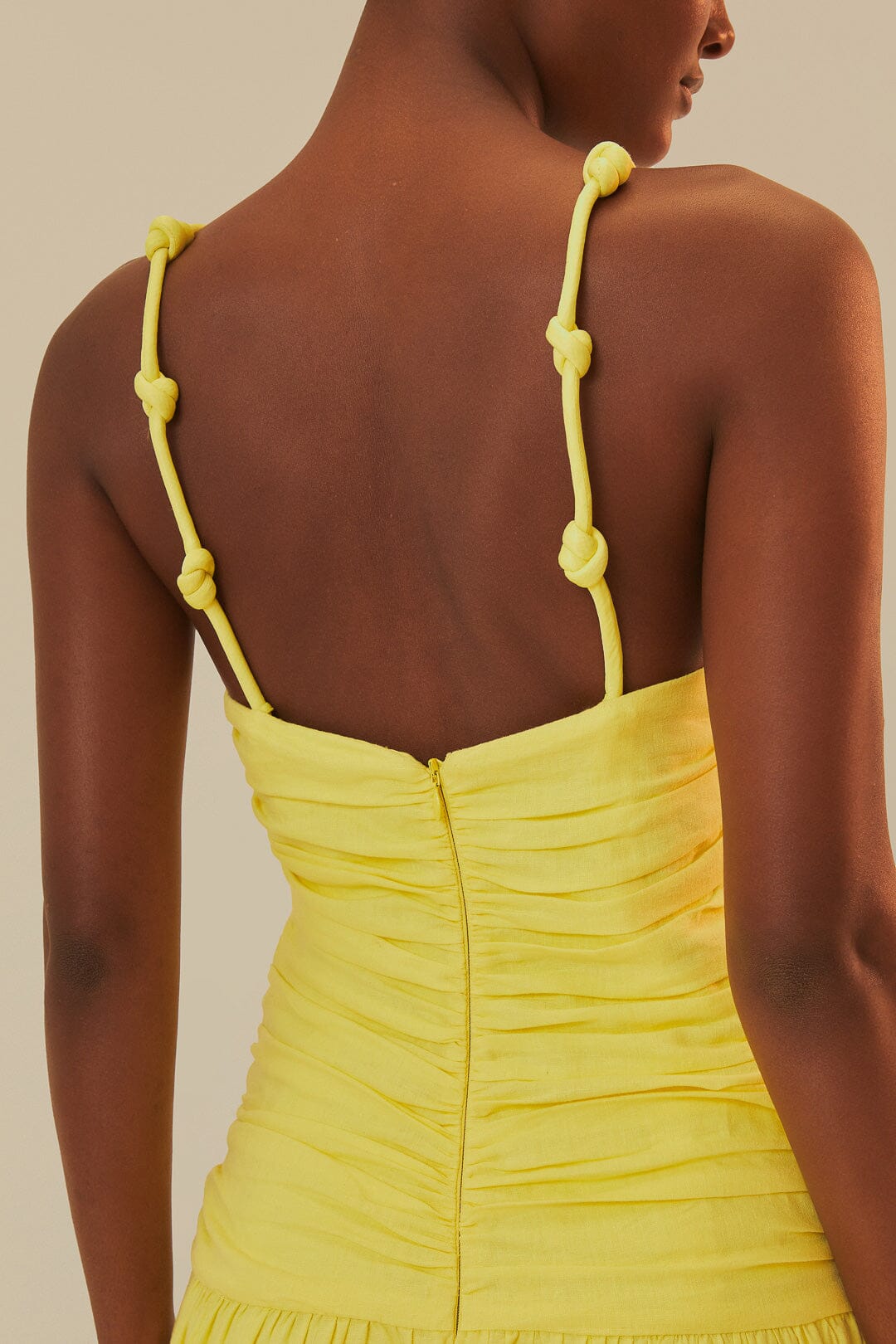 Robe longue à bretelles croisées en lin - Jaune