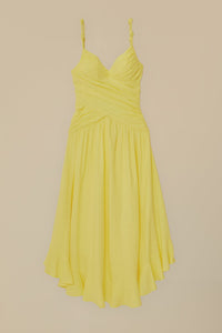 Robe longue à bretelles croisées en lin - Jaune