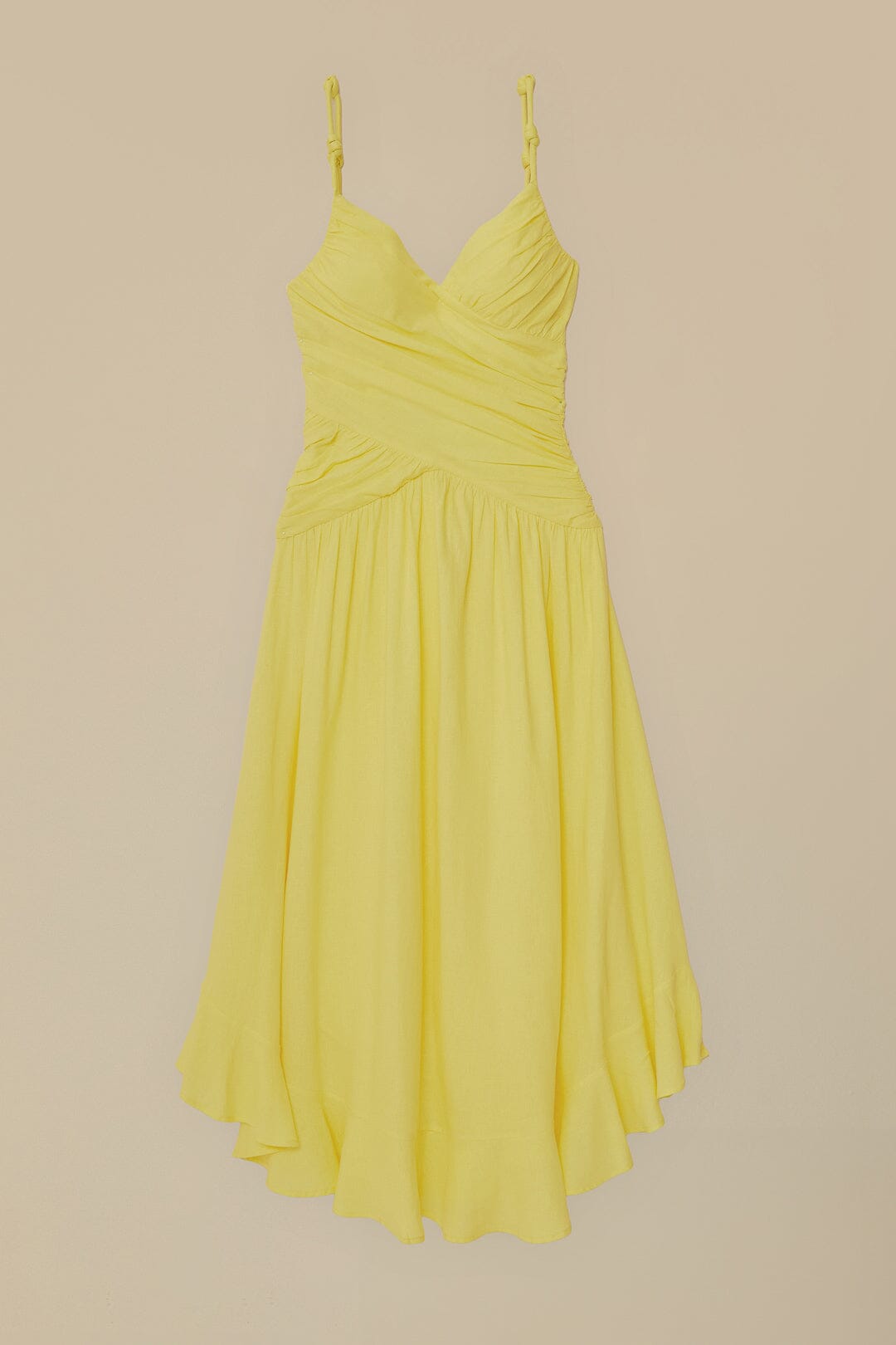 Robe longue à bretelles croisées en lin - Jaune