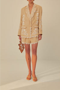 Short brodé en lin - Beige