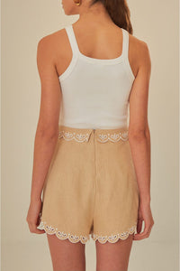 Short brodé en lin - Beige