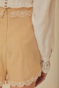 Short brodé en lin - Beige