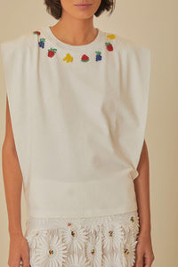 T-shirt Beaded Fruits sans manches en coton - Blanc