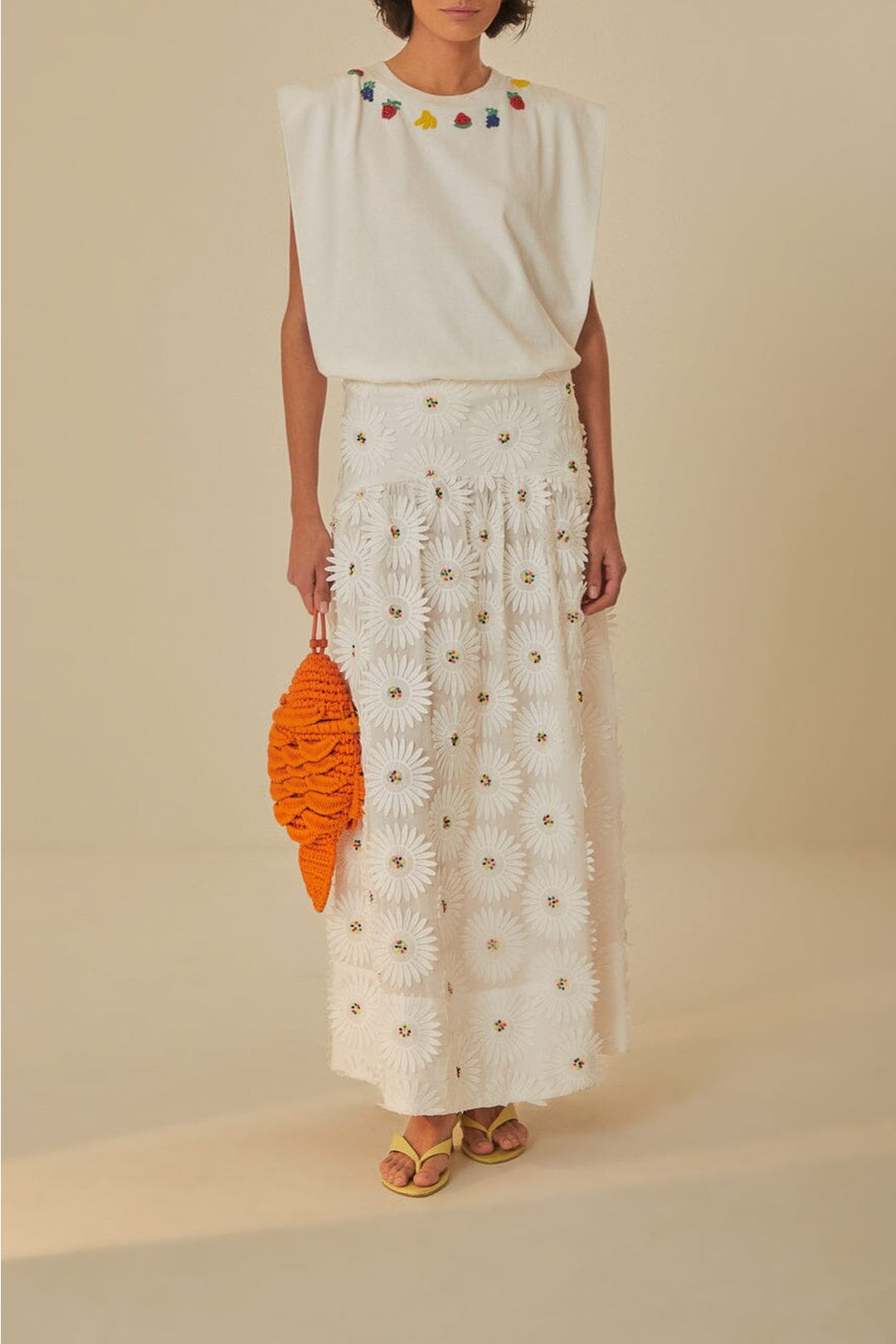 T-shirt Beaded Fruits sans manches en coton - Blanc