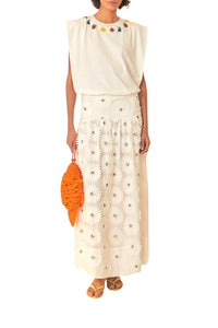 T-shirt Beaded Fruits sans manches en coton - Blanc