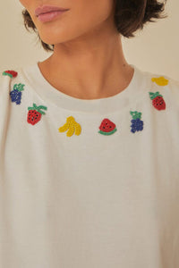 T-shirt Beaded Fruits sans manches en coton - Blanc