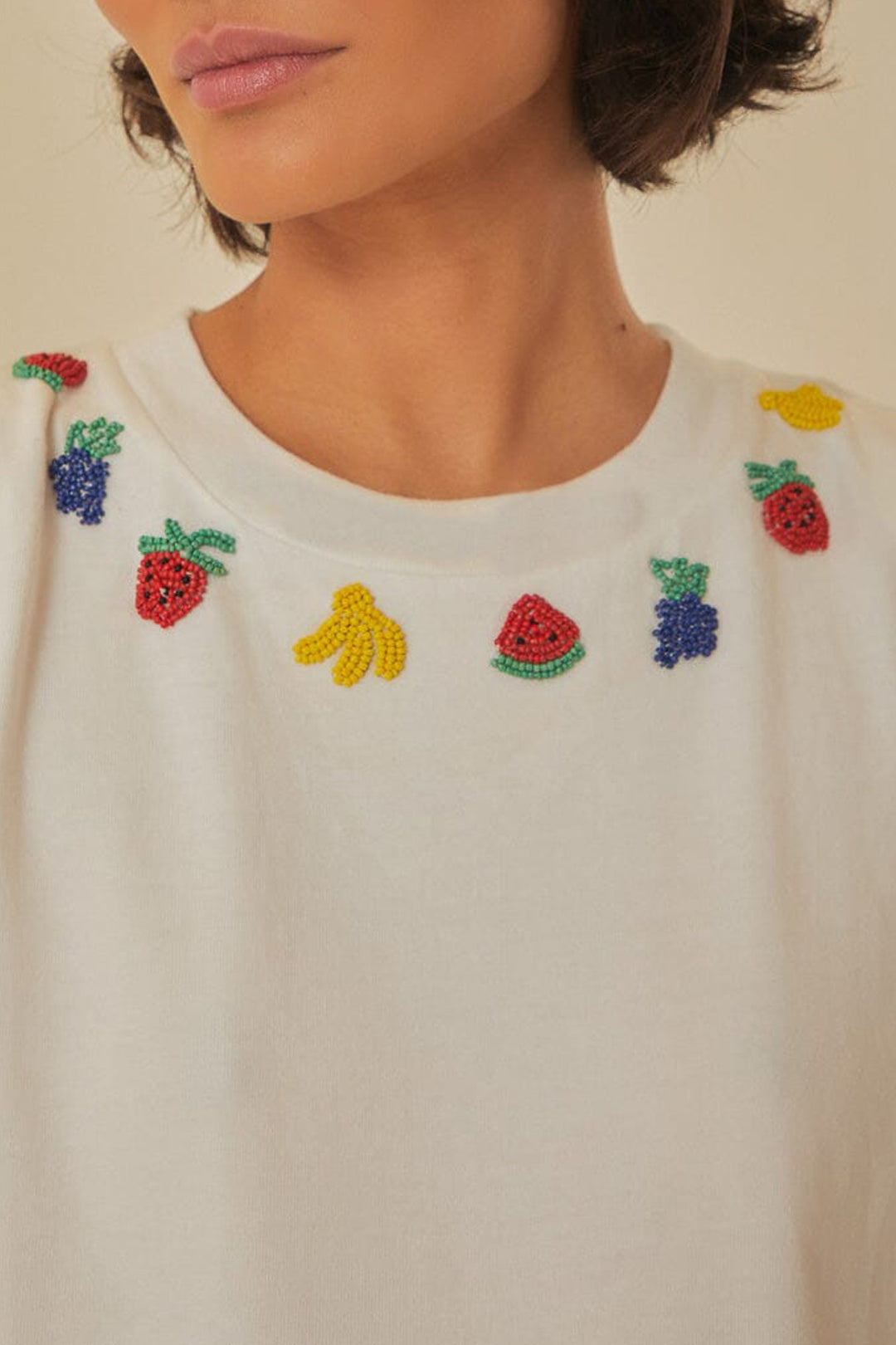 T-shirt Beaded Fruits sans manches en coton - Blanc