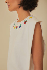 T-shirt Beaded Fruits sans manches en coton - Blanc