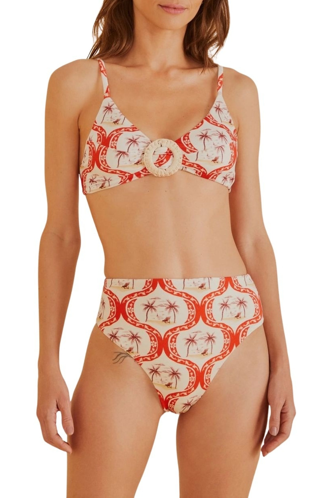 Bas de bikini Summer Beach taille haute - Rouge