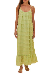 Robe longue à bordures en coton - Vert