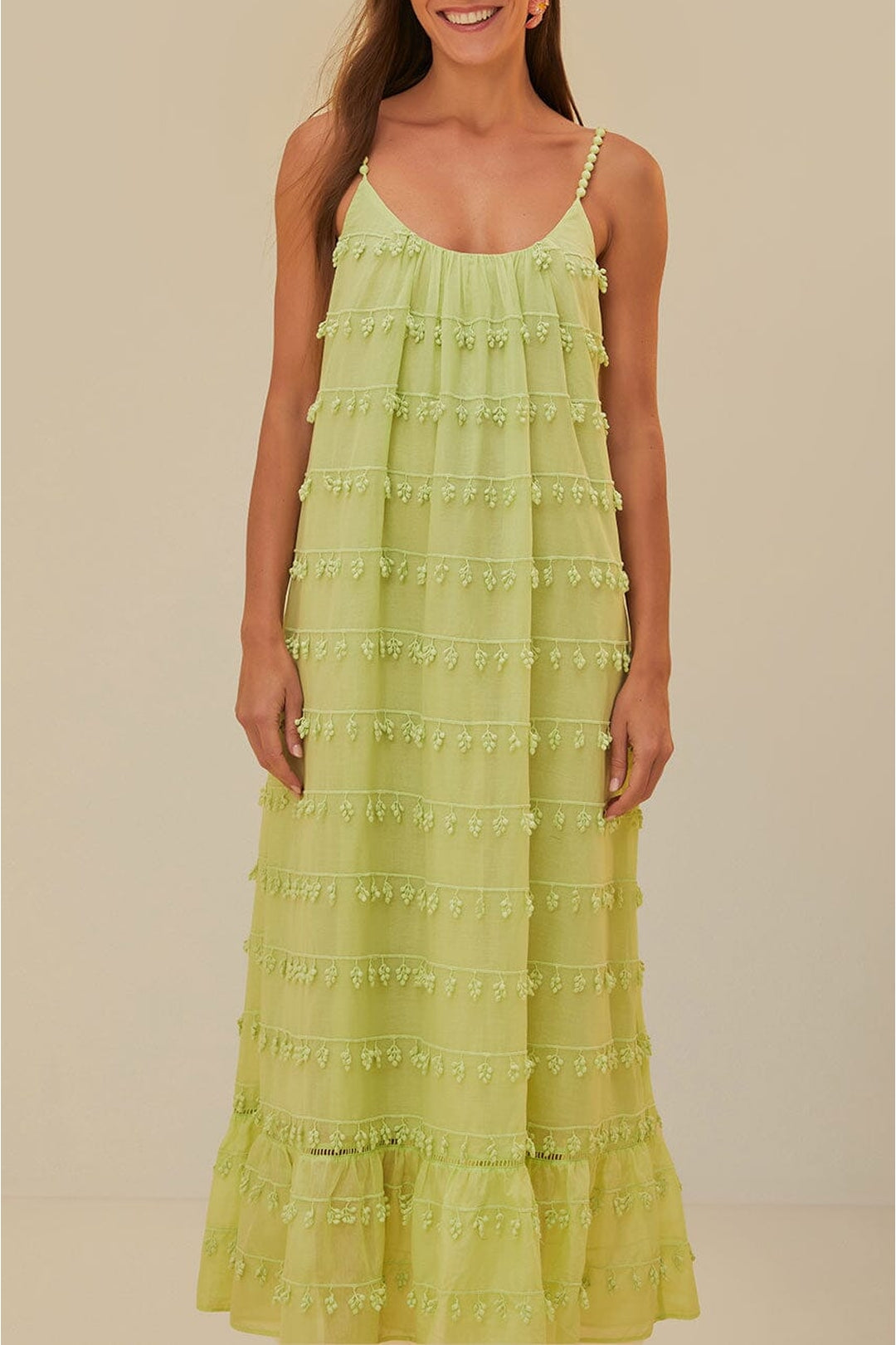 Robe longue à bordures en coton - Vert