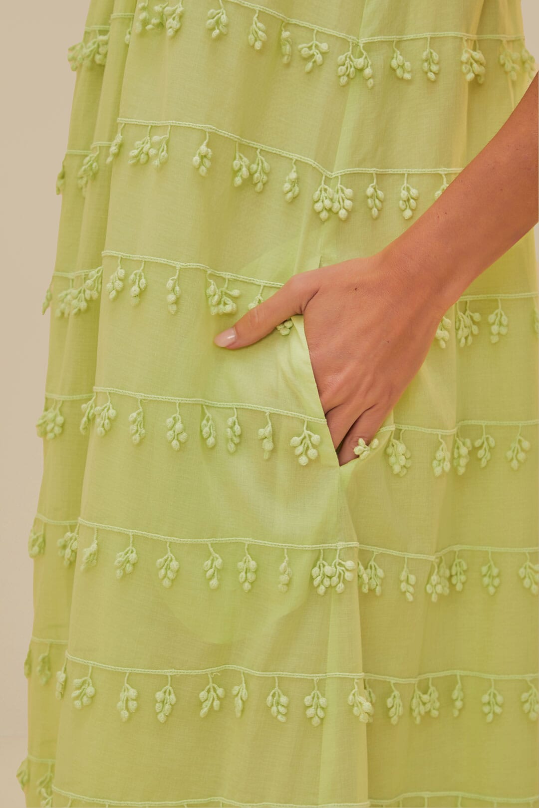 Robe longue à bordures en coton - Vert