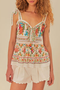 Blouse Jardin de fleurs sans manches en coton - Blanc