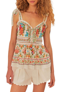 Blouse Jardin de fleurs sans manches en coton - Blanc