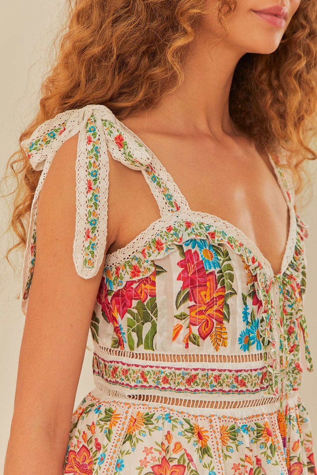 Blouse Jardin de fleurs sans manches en coton - Blanc