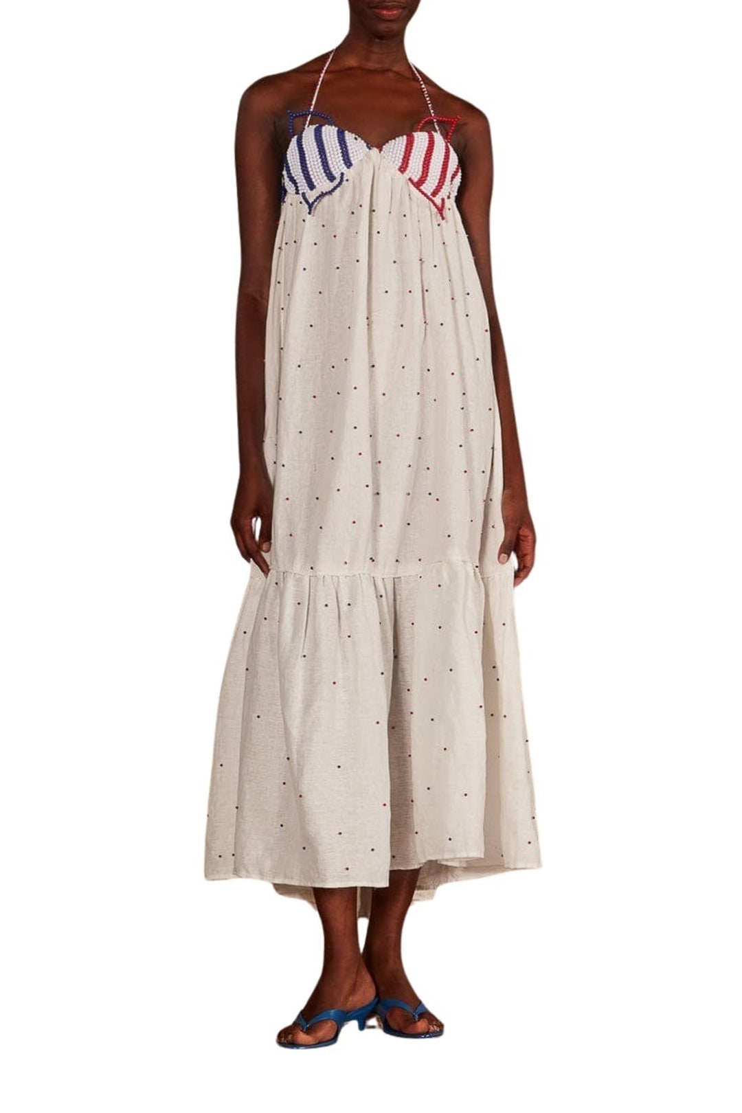 Robe longue Beaded Fishes sans manches en coton - Blanc