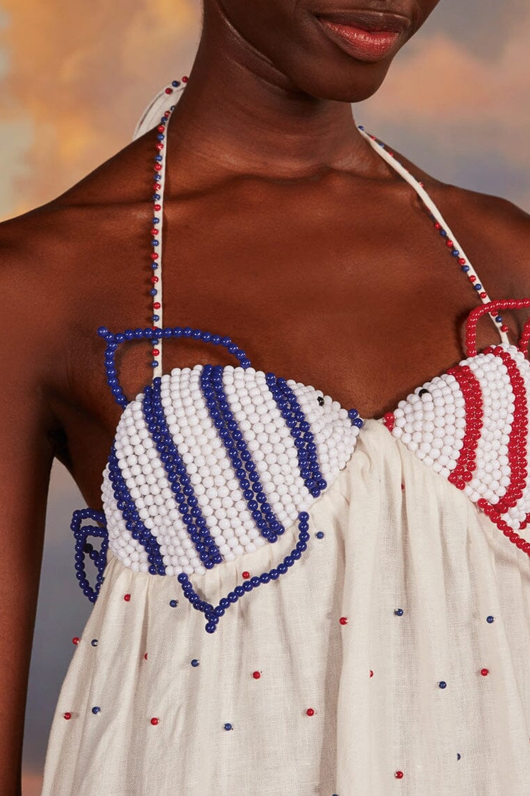 Robe longue Beaded Fishes sans manches en coton - Blanc