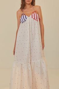 Robe longue Beaded Fishes sans manches en coton - Blanc