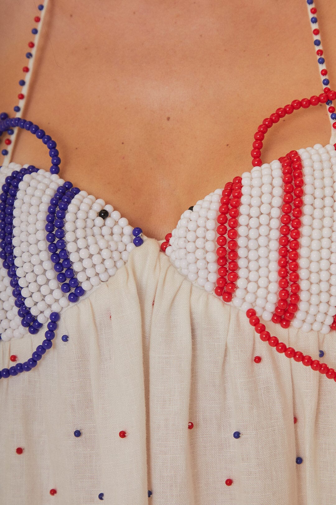 Robe longue Beaded Fishes sans manches en coton - Blanc