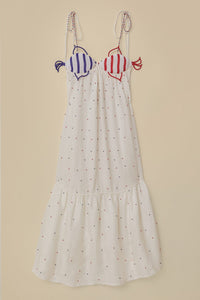 Robe longue Beaded Fishes sans manches en coton - Blanc
