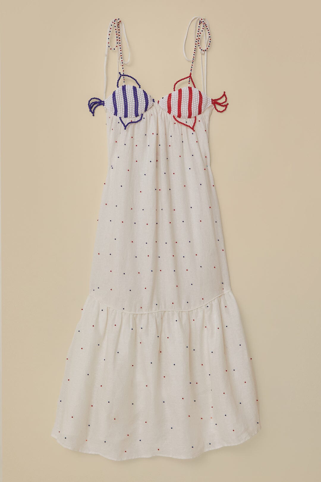 Robe longue Beaded Fishes sans manches en coton - Blanc