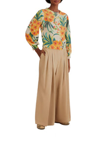 Cardigan à motif fleurs d'ananas en laine mélangée - Orange