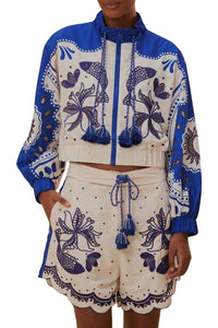 Short brodé artisanal - Bleu