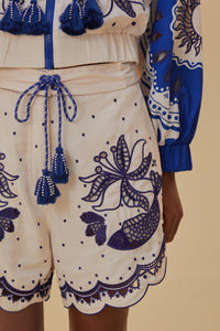 Short brodé artisanal - Bleu