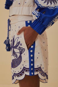 Short brodé artisanal - Bleu