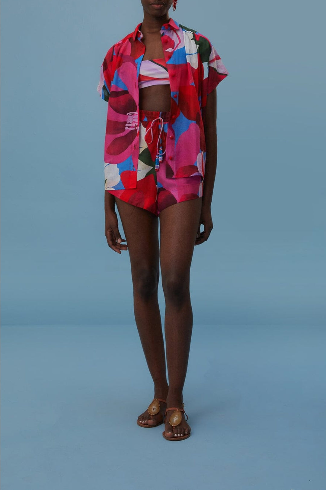 Short Watercolor Floral en coton - Rose