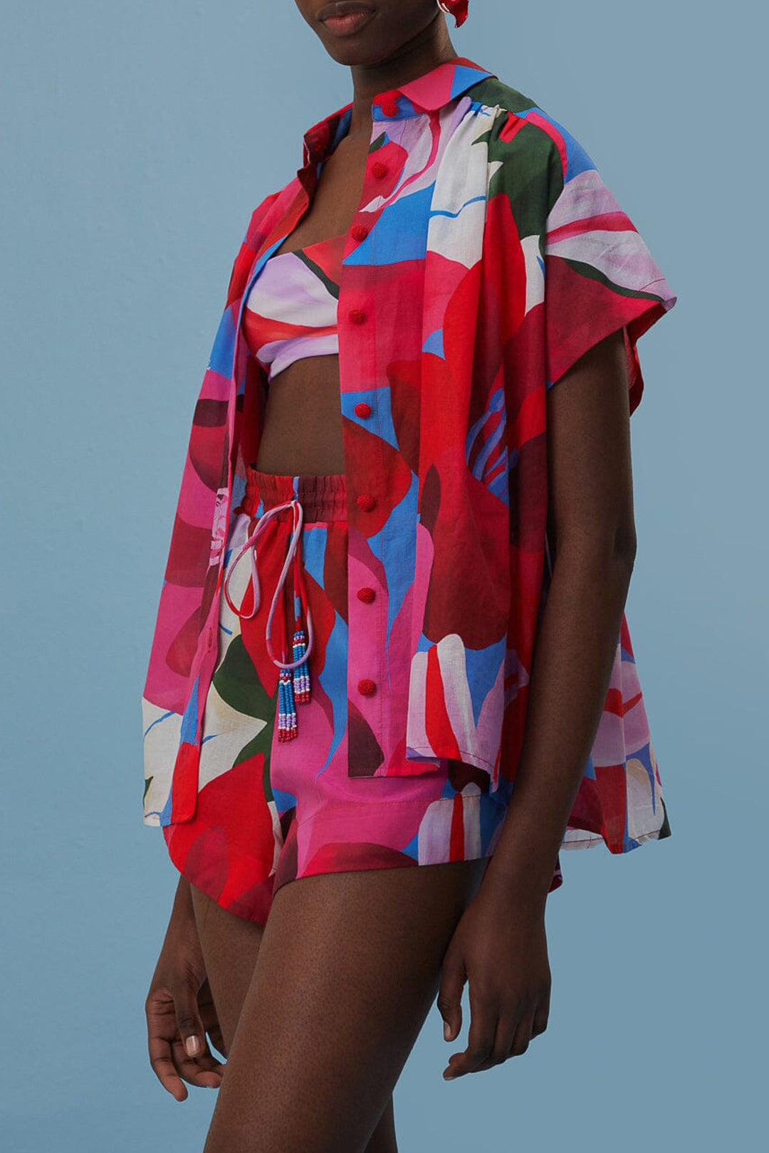 Short Watercolor Floral en coton - Rose
