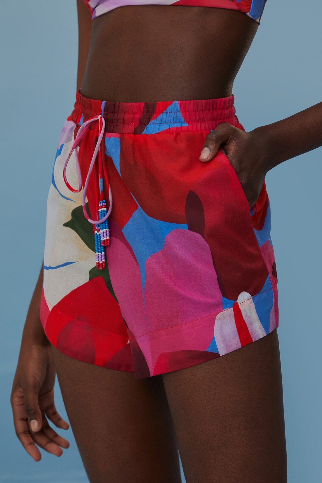 Short Watercolor Floral en coton - Rose