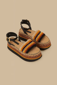 Espadrilles à plateforme crochet en coton mélangé - Jaune