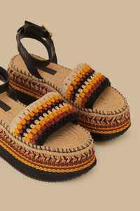 Espadrilles à plateforme crochet en coton mélangé - Jaune