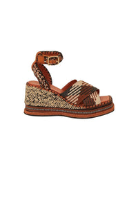 Sandales compensées Wedge multi-textures en coton - Marron